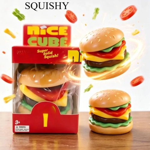 NeeDoh Burger Squish Blind Box Brinquedo Fidget Anti-Stress Elástico de Apertar para Aliviar o Stress