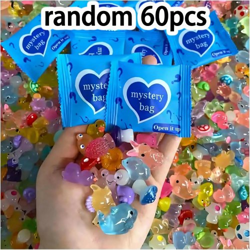60 piezas de mini animales de resina aleatorios, bolsa sorpresa, dijes adorables para manualidades DIY y decoración de paisajes en miniatura