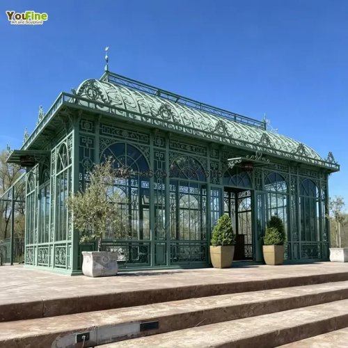 Caramanchão vitoriano de luxo em ferro forjado e vidro para jardim