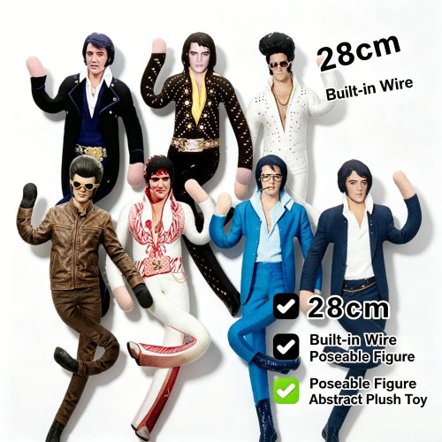 Boneco de peluche Elvis com esqueleto de arame incorporado, figura articulada e flexível, brinquedo meme 28cm, colecionável, decoração, presente