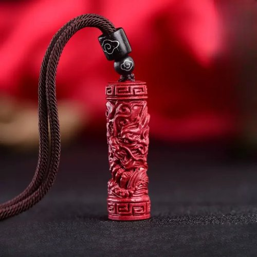 Colar com Pingente de Cinábrio Vermelho, Zodíaco Chinês e Sutra do Coração, Joia de Pedra Natural para Mulher, Presente Energético
