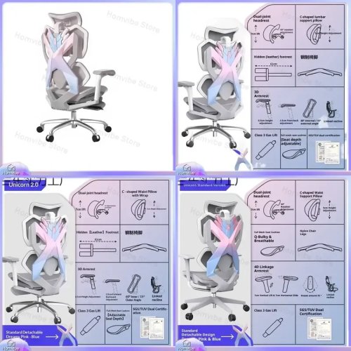 Roze eenhoorn ergonomische gamingstoel voor dames met verstelbare armleuningen, lendensteun en verstelbare rugleuning, bureau- en computerstoel
