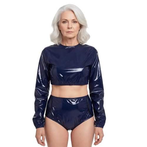 Damen Wasserdichtes Adaptives Bikini-Set 2-teilig - Langarm Crop Top & Shorts mit Windelüberzug, Rave Party Clubwear