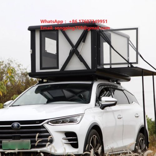 2-4 Person Hard Shell Roof Top Tent with Mattress, One-Touch Opening, Aluminum, for SUVs, Pickup Trucks & Minivans