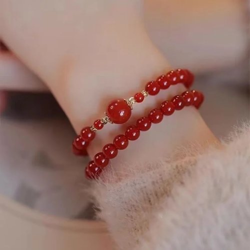 Gelang Lapis Dua Manik Giok Merah Alami, Perhiasan Agate Mewah Vintage untuk Wanita, Hadiah