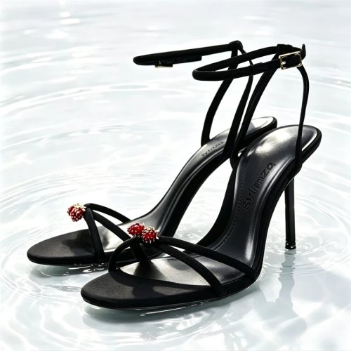 Women's Crystal Strawberry High Heel Sandals with Cross Tie Straps, Elegant Party Shoes