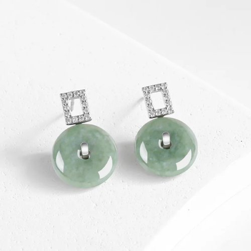 Anting Donat Jadeit Myanmar Hijau 925 Perak Stud Batu Jade Burma Alami Ukir Hadiah Wanita