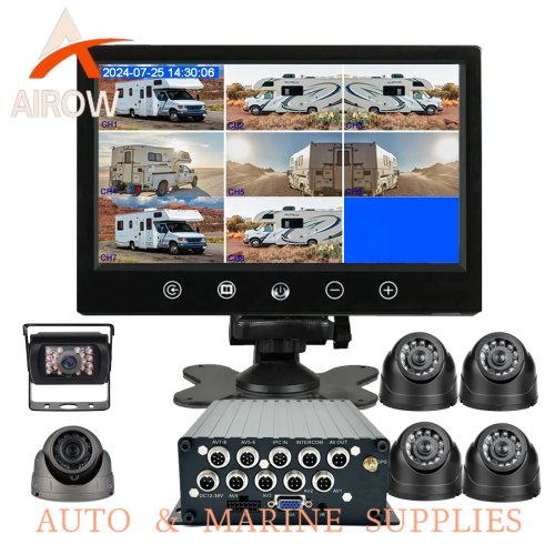 Airow Auto IPoster 9" 6 canais MDVR para autocaravana/caravana com GPS, alarme, gravador de vídeo DVR, monitor de 6 canais, kit de câmara frontal e traseira