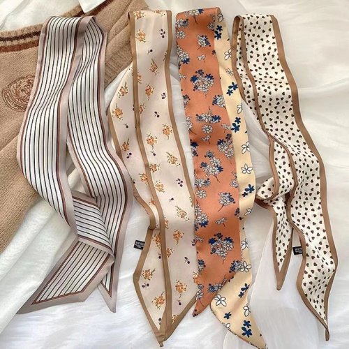 Women's Silk Feel Skinny Scarf Bandana, Hair Accessory & Neck Scarf