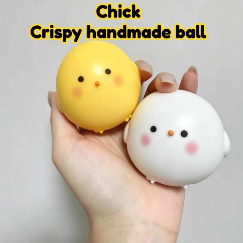 Bola antiestrés de pollito amarillo y blanco - Juguete fidget suave para presionar, aliviar estrés, descompresión, rebote lento