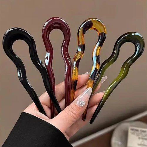 U-Shaped Hair Fork Fashion Tortoiseshell Acetate Acrylic Hairpin Geometric Design Headwear Hair Sticks Women Girls Accessories