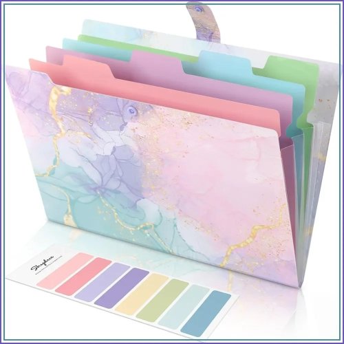 5-Pocket Expanding File Folder, Letter Size Accordion Organizer, Cute Marble Design for School Office