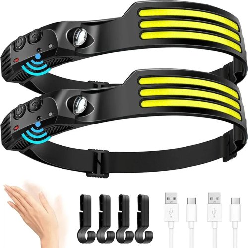 USB充電式 COB LED 人感センサー付きヘッドライト 1200mAh内蔵バッテリー アウトドア キャンプ 釣り用