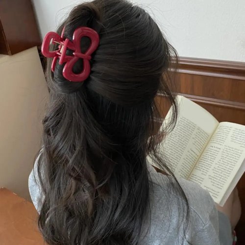 1/2Pcs Vintage Korean Red Bow Hair Clip - Designer Luxury Shark Clip Hair Accessory for Women
