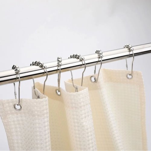 12 Pcs 304 Stainless Steel Shower Curtain Hooks, 5-Bead Gourd Silver Shower Rod Hooks, Heavy-Duty Rust-Proof Drapery Clips
