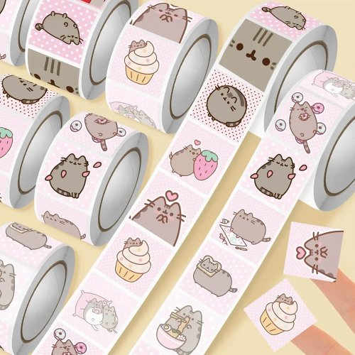 Pusheen Cat 500pcs Roll Stickers - Waterproof Graffiti Decals for Scrapbooking, Notebook, Phone, Cute Decoration