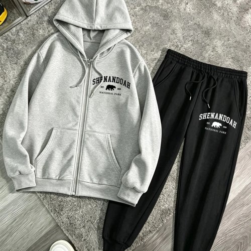Conjunto de sudadera con cremallera y pantalón de chándal para mujer 2 piezas – estampado Shenandoah National Park, forro polar oversize, pantalón térmico deportivo con bolsillos