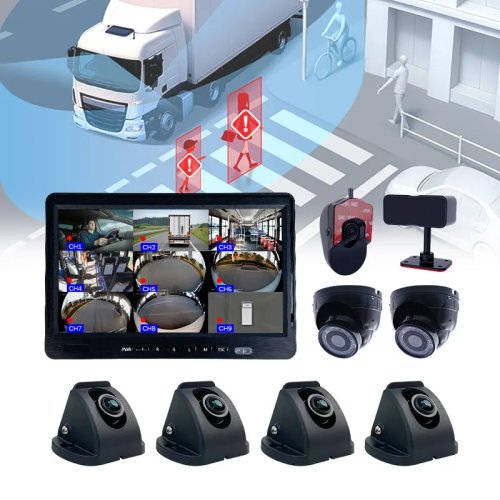 10,1 inch 8-kanaals ADAS DSM BSD Dode Hoek 360 graden 3D Rondomzicht AI-camera MDVR Touchscreen Monitor DVR voor Vrachtwagen Bus