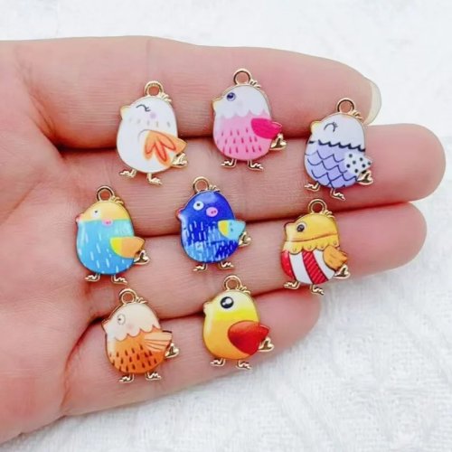 10 pièces jolis pendentifs oiseau poulet émaillés en alliage, accessoires de bijoux DIY pour bracelet, collier, boucles d'oreilles