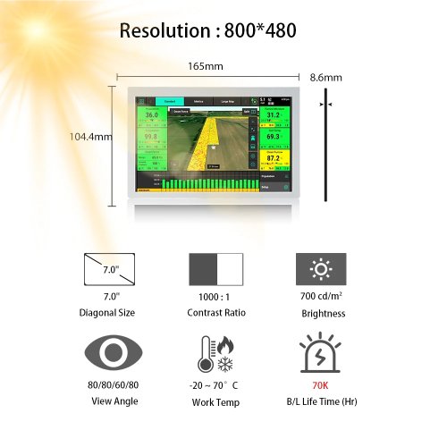 لوحة LCD مقاس 7 بوصة بدقة 800×480 مع واجهة LVDS TCG070WVLPEANN-AN30، وحدة LCD مقاس 7 بوصة لشاشة الملاحة الزراعية