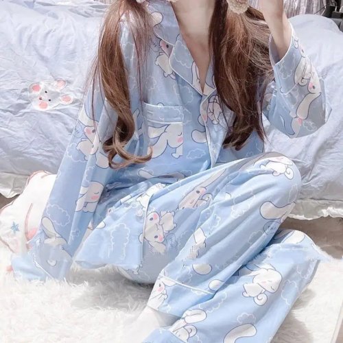 ชุดนอนแขนยาว Cinnamoroll ผู้หญิง 2026 – ฤดูใบไม้ผลิ/ใบไม้ร่วง สไตล์อินส์ น่ารัก ใส่ไปข้างนอกได้