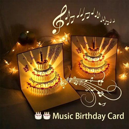 3D Muzikale Verjaardagstaart Pop-Up Kaart met LED-Licht en Envelop - Kaart voor Alle Gelegenheden voor Meisjes, Kinderen, Echtgenote