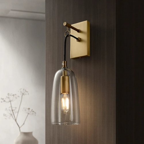Luxury Modern All-Copper Wall Sconce with Glass Shade, LED Wall Lamp for Bedroom, Foyer, Bedside, and Home Decor