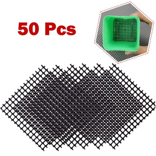 50Pcs Flower Pot Drainage Hole Mesh Pads, Square Grid for Pot Bottom, Prevent Soil Loss, for Bonsai and Plants, Garden Tools