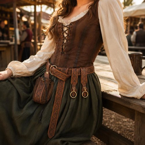 Conjunto de cinturón de piel sintética renacentista, cinturón de disfraz medieval con bolsa y colgantes de anilla, fiesta de cosplay de Halloween