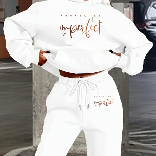 Conjunto deportivo para mujer 2 piezas con estampado de letras, sudadera con capucha y pants, manga larga casual, streetwear