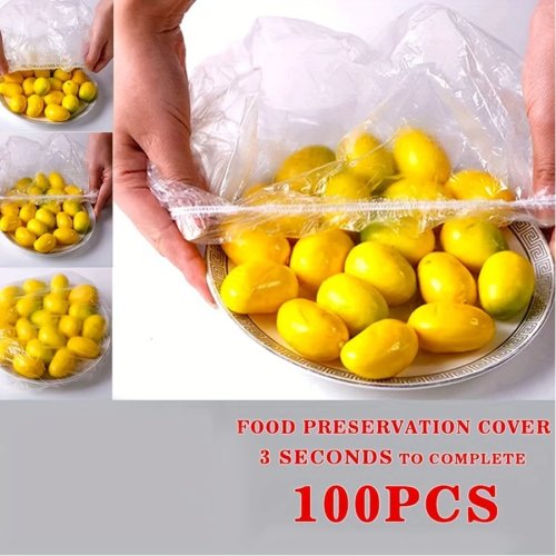 100pcs Plastic Food Storage Covers, Elastic Bowl Lids, Disposable Fresh Keeping Wrap