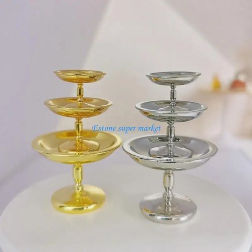 Pack de 3 Présentoirs à Desserts en Alliage pour Meubles de Maison de Poupée, Divers Styles