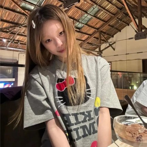 Hello Kitty Print T-Shirt Damen Kurzarm Sommer Neu Süß Cool Reine Baumwolle Locker Lässig Trendy Niedlich Cartoon