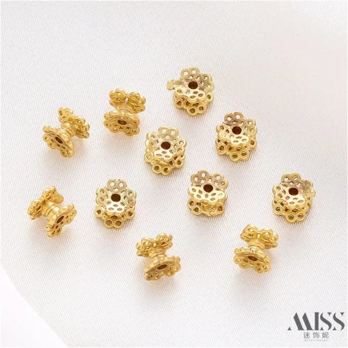 18K Gold Plated Matte Gold Double-Sided Flower Bead Tray DIY Handmade Beaded Bracelet Necklace Jewelry Accessories