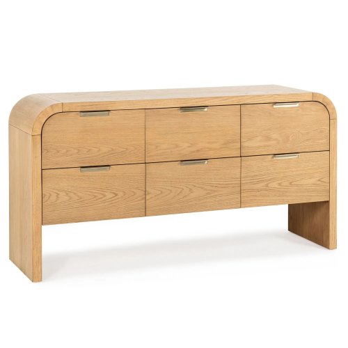 6-Drawer Dresser, Modern Curved Wooden Chest of Drawers, Bedroom Storage Cabinet