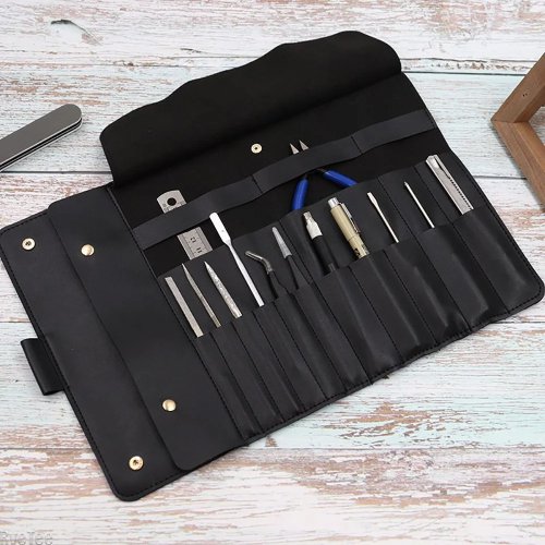 PU Leather Tool Roll Bag – Waterproof Foldable Organizer for Repair Tools, Makeup Brushes, Electrician Pens, Travel