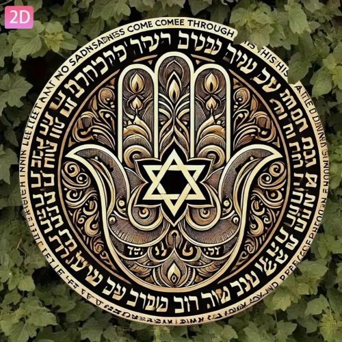 CIFBUY Vintage Main de Hamsa Étoile de David Hébreu Rond Aluminium Art Mural Imperméable Durable Panneau Métallique pour Décoration Maison Jardin Café