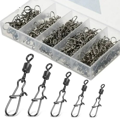 50-Piece Stainless Steel Fishing Swivel Snaps with Rolling Bearing – Size 4#–12# Connector Pins for Lures & Hooks