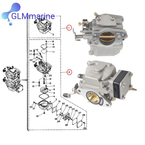 Kit Carburateur Hors-Bord Yamaha 6L2-14302 6L2-14301 2 Temps 20CV 25CV - Remplace 6L2-14301-00/01/02, 6L2-14302-00/01/02