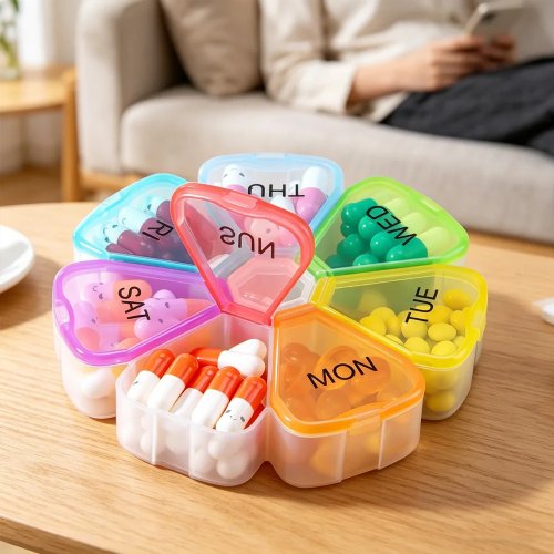 Cute Floral Rainbow Weekly Pill Box, 7-Day 7-Compartment Portable Travel Medicine Organizer