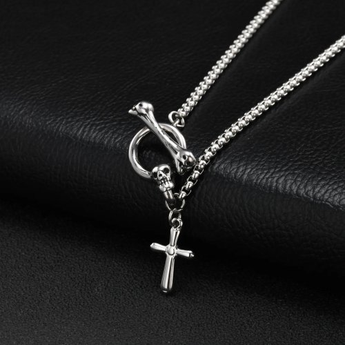 Collar con Dije de Cruz y Calavera Vnox para Hombre, Broche OT Toggle, Cadena Box de Acero Inoxidable, Joyería Gótica Punk Hip Hop, Regalo de Cumpleaños