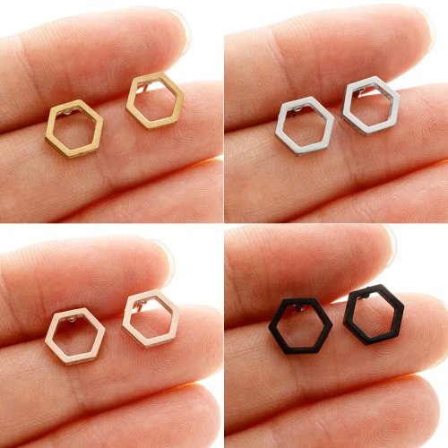 Orecchini a lobo in acciaio inossidabile geometrici traforati esagonali semplici e personalizzati, bigiotteria moda