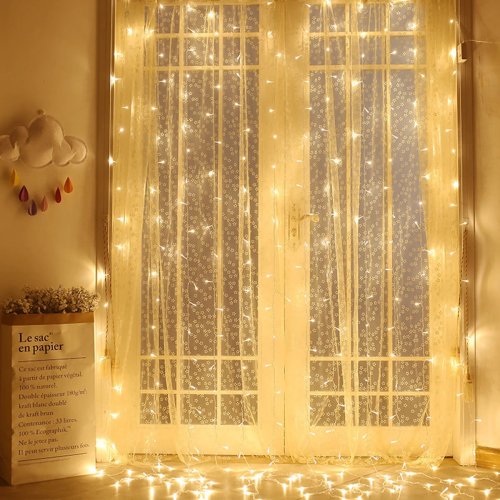 220V EU Plug Curtain Lights Warm White LED String Light Bedroom Window Christmas Decoration Fairy Lights Garland