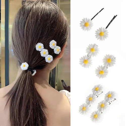 Cute Acrylic Daisy Flower Barrettes - Yellow & White Hair Clips for Women