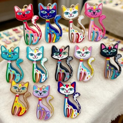 12 pzas. dijes de gato impresos a color para hacer bisutería DIY: aretes, collares y pulseras