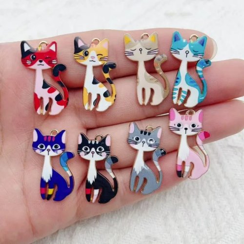 10 Buah Liontin Kucing Imut Alloy Printing untuk Aksesori DIY Gantungan Kunci