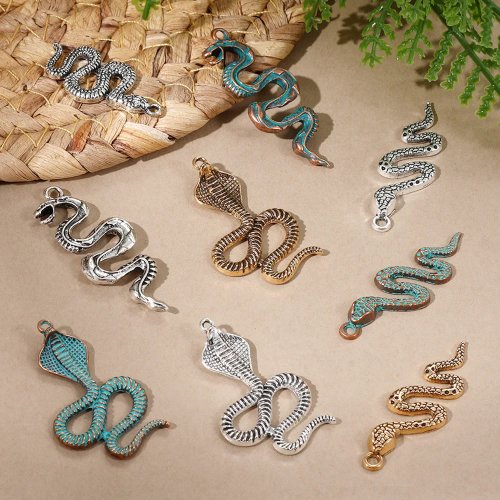 Vintage Boho Antik Bronze Messing Silber Schlangenanhänger für DIY Schmuckherstellung, Ohrringe Halskette Zubehör