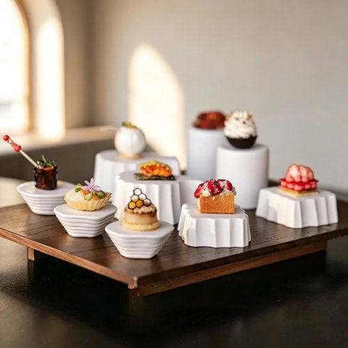 Creative White Ceramic High-Legged Dessert Plate - Irregular Round Sushi Snack Plate for Restaurant & Molecular Gastronomy