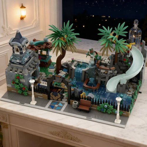 2368PCS MOC Modular Swimming Pool Building Blocks Set, Modular Buildings Model, Architecture Toy, Christmas Gift, Educational Display