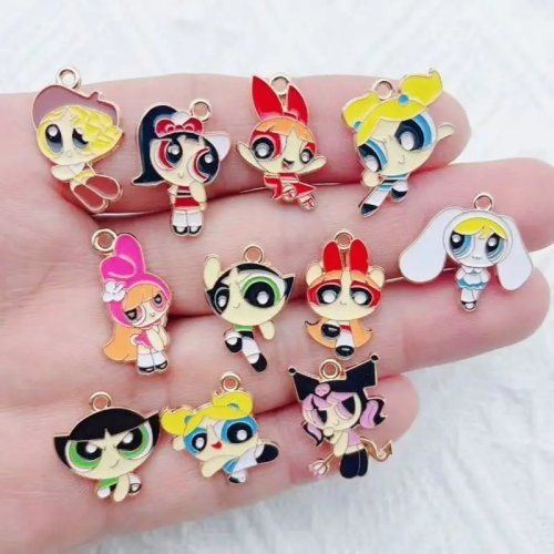 10 pièces Pendentif Fille de Dessin Animé en Alliage Émaillé, Accessoires DIY pour Création de Bijoux, Boucles d'Oreilles et Porte-Clés